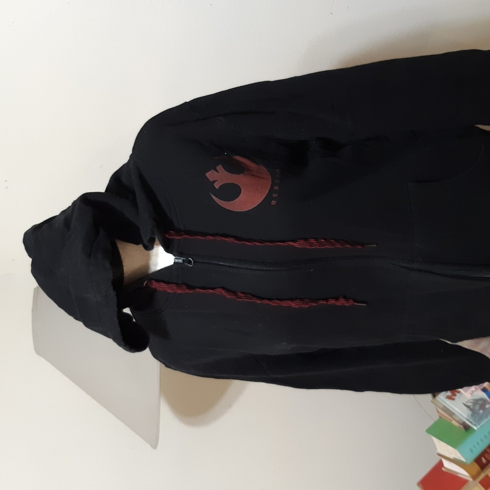 Womens Sweater zip hoodie Black Red Rebels sz Sm Med Long Sleeve Full Zip